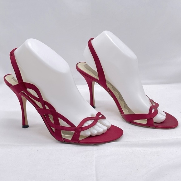 MAX Studio NWOT Red Satin Sling Back Sandal Stilettos Size 8.5M - Picture 1 of 9